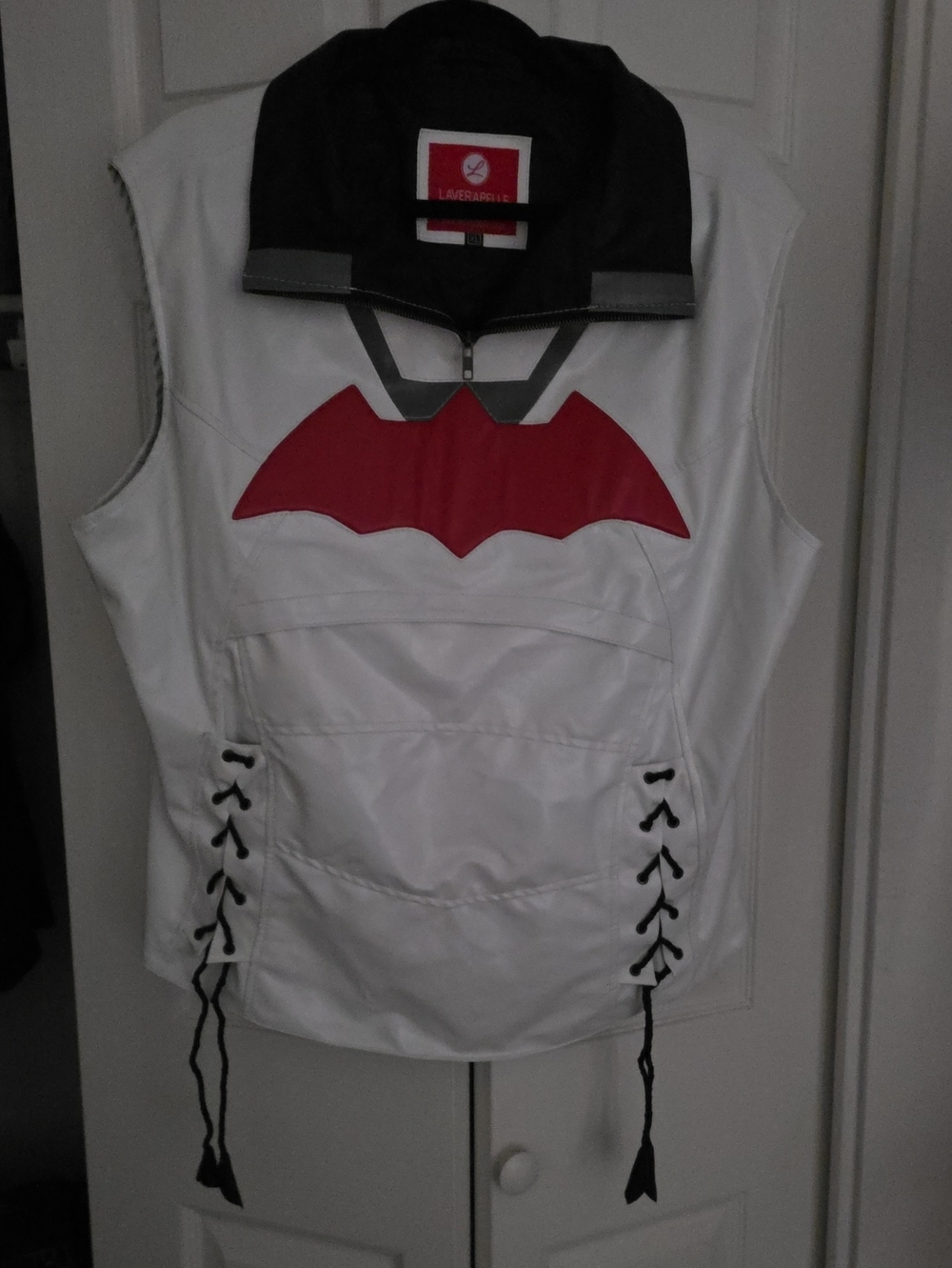 White and Red Bat-Emblem Superhero Vest by